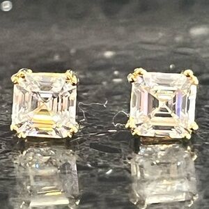 1ct Asscher emerald princess cut Cz cubic zirconia diamond Stud Earrings gold